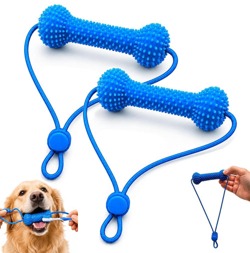 PawBite blue dog dental chew and interactive rope toy 2 pack