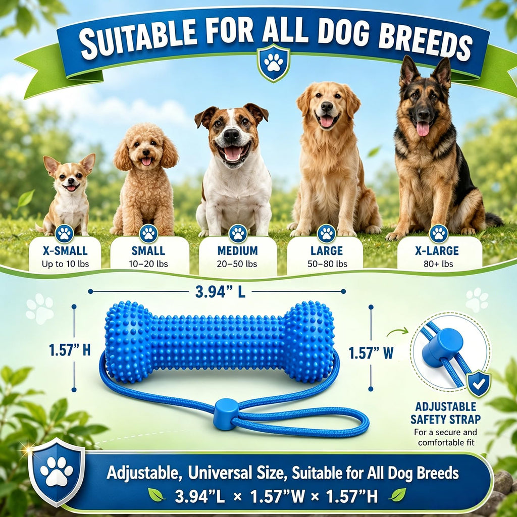 PawBite blue dental chew toy suitable for different dog sizes