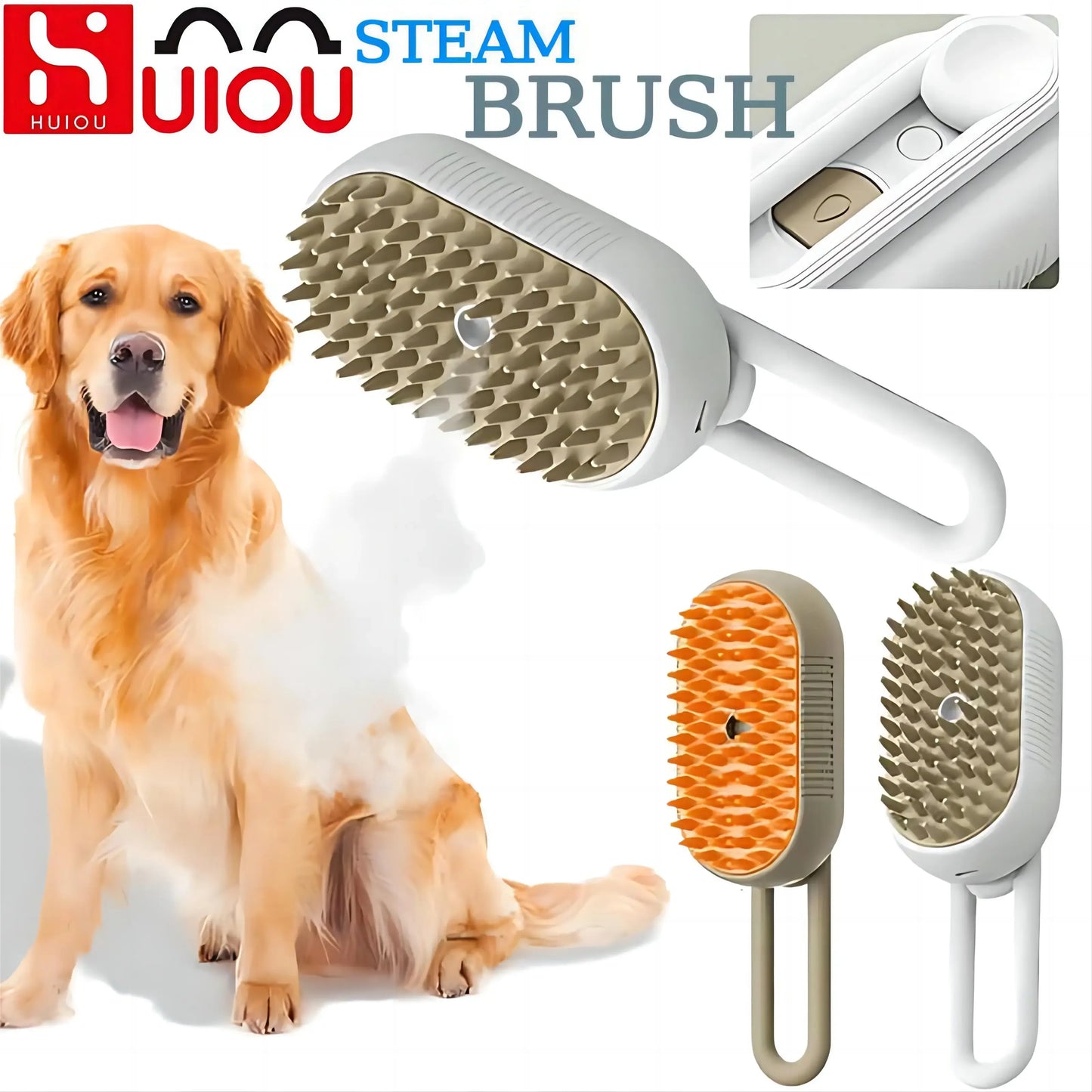 Rechargeable 3-in-1 Steam Grooming Brush for Cats & Dogs - Self-Cleaning, Massaging, and Detangling