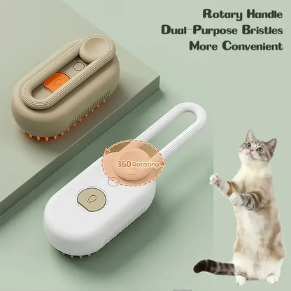 Rechargeable 3-in-1 Steam Grooming Brush for Cats & Dogs - Self-Cleaning, Massaging, and Detangling