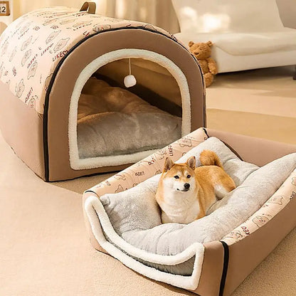 Cozy 2-in-1 Pet Cave Bed – Hideaway for Cats & Small Dogs