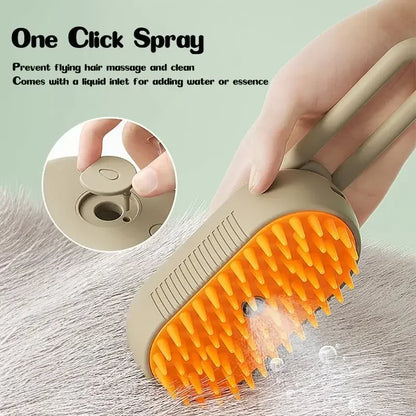 Rechargeable 3-in-1 Steam Grooming Brush for Cats & Dogs - Self-Cleaning, Massaging, and Detangling