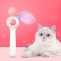 PawBounce™ Interactive Feather Cat Wand Toy with indoor cat playing on a pink background