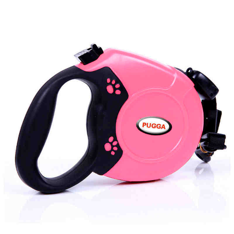 Dog owner walking a dog outdoors using the PawLead™ retractable dog leash.