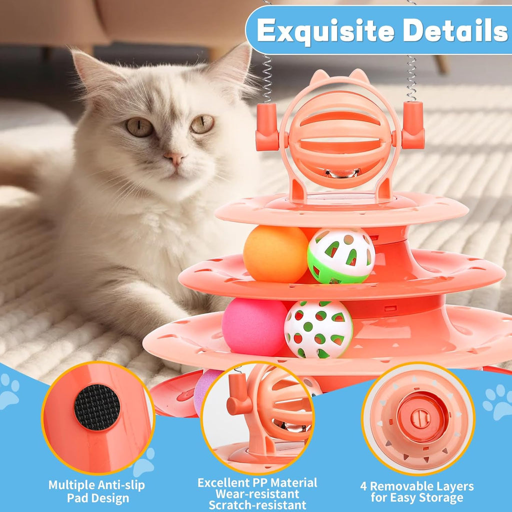 Orange PawPlay interactive cat puzzle tower for indoor cats and kittens