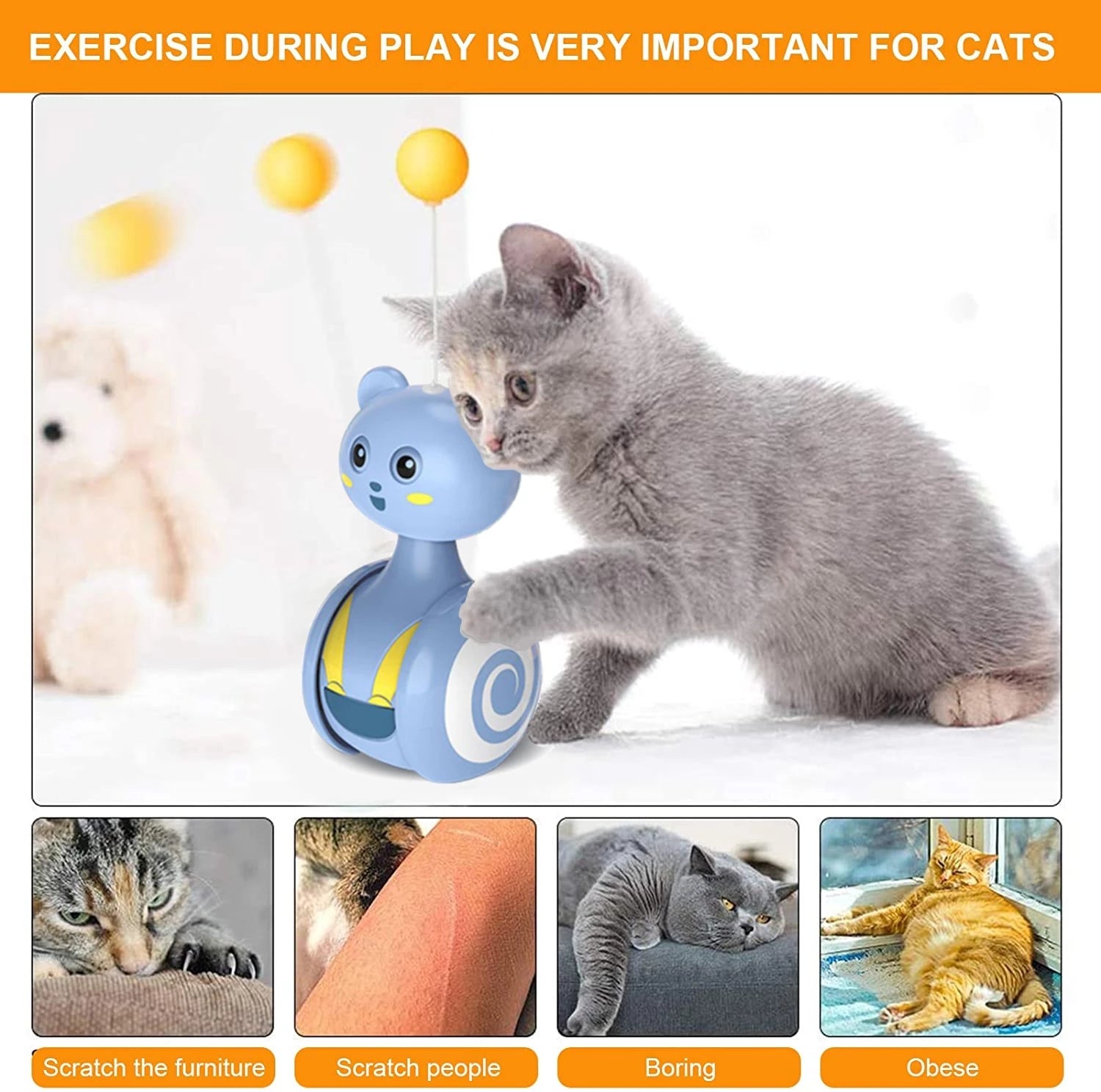 PawPlay™ Interactive Tumbler Cat Toy Size Guide