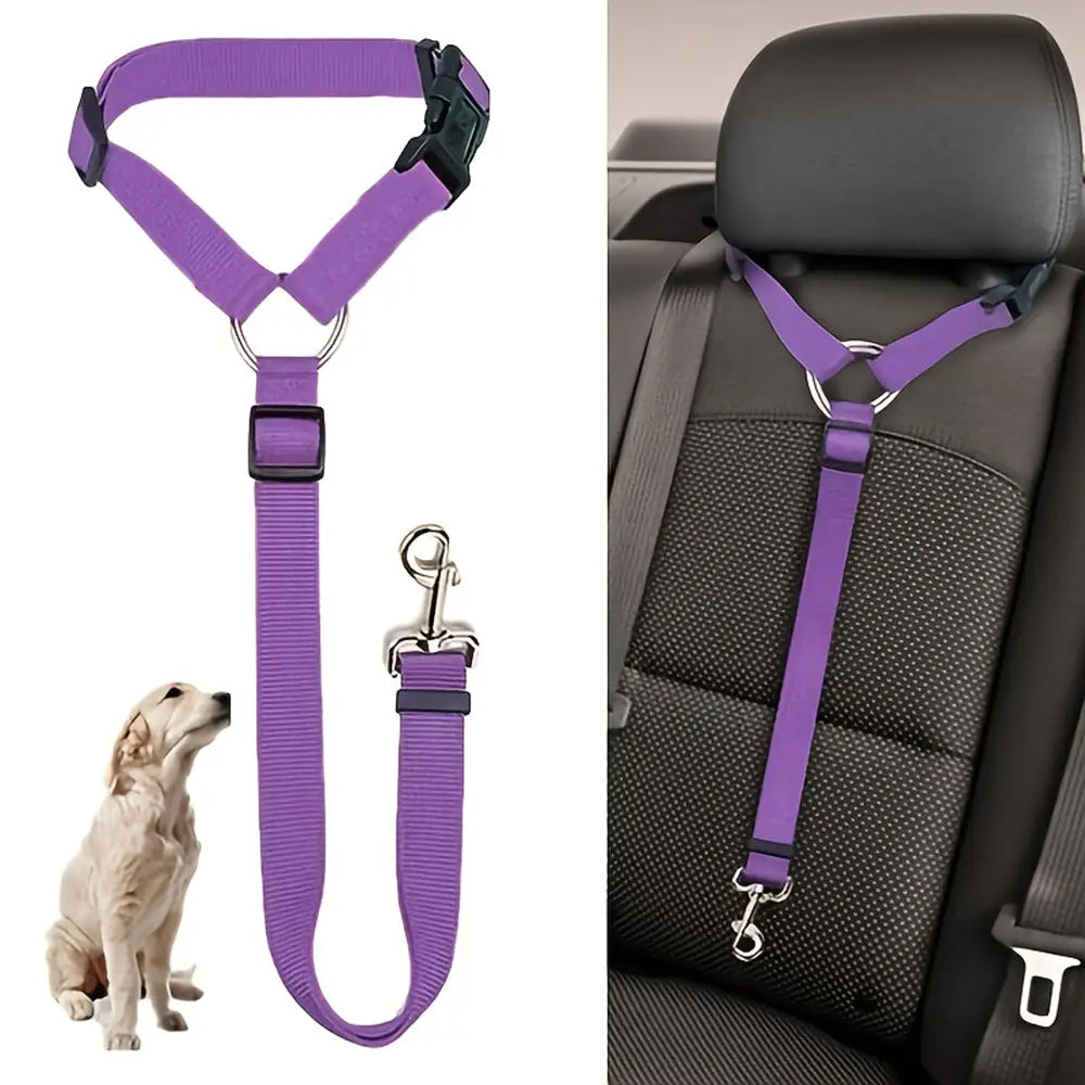 PawRide™ 2-in-1 adjustable pet car safety seat belt in purple for dogs and cats