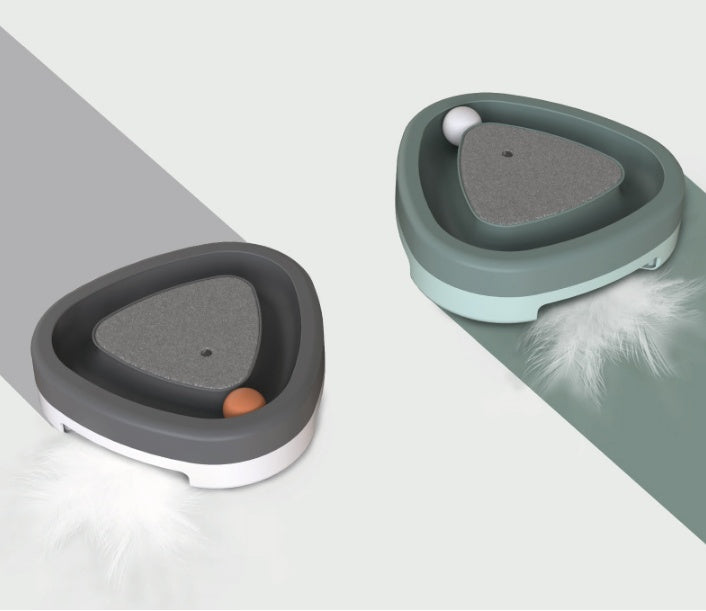 PawSpin™ Smart Interactive Cat Scratcher Toy available in Grey and Green colours.